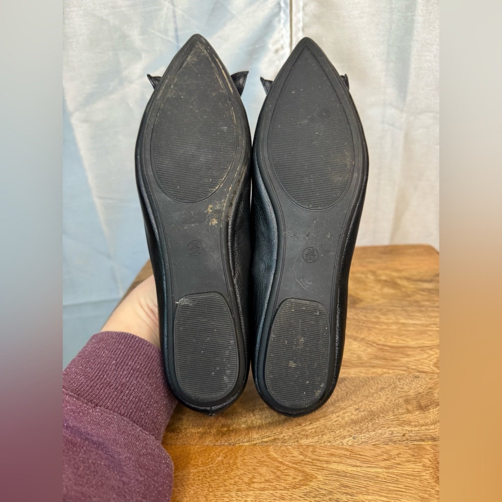 Black Pointed-Toe Flats with Bow Detail - Picture 9 of 10